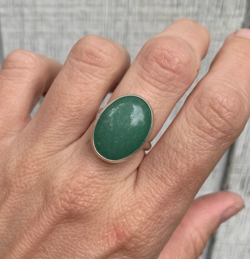 Large Oval 20mm x 15mm Green Aventurine Sterling Silver Ring