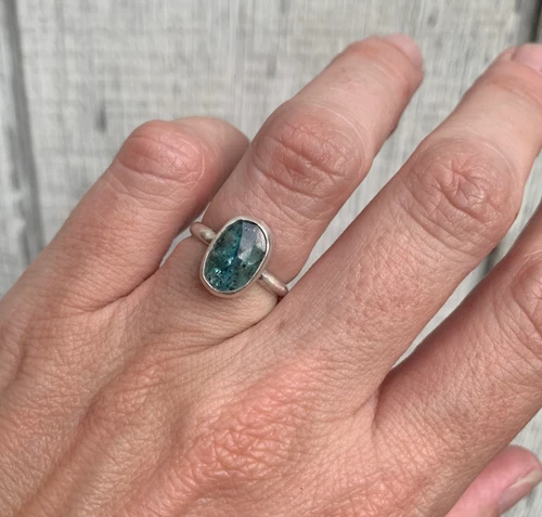 Elegant Faceted Blue Kyanite Sterling Silver Ring Size 5.5-6.5