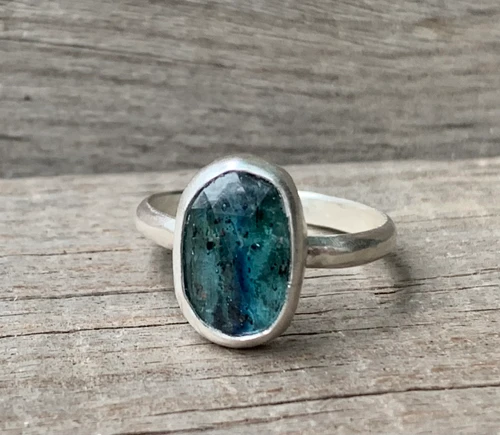 Elegant Faceted Blue Kyanite Sterling Silver Ring Size 5.5-6.5