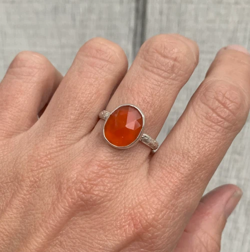 Copy of Geometric Faceted Carnelian with Floral Band Sterling Silver Ring Size 9-10