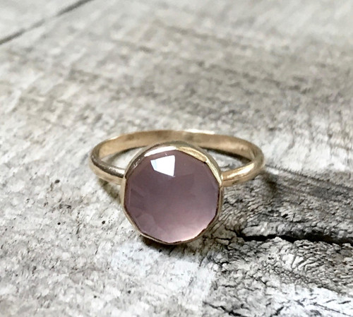 Romantic Rose Pink Faceted Chalcedony 14 Karat Gold Ring | Gold Chalcedony Ring | Pink Gemstone Ring | Birthstone Ring | Engagement Ring