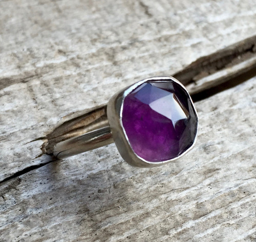 Romantic Faceted Cushion Cut Purple Amethyst Sterling Silver Ring | Boho | Healing Stone Ring | February Birthstone Ring | Amethyst Ring