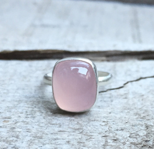 Romantic Light Pink Cushion Cut Birthstone Ring in Sterling Silver