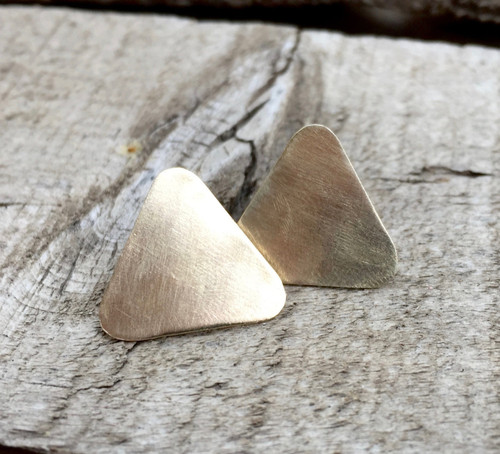 Golden Brass or Sterling Silver Minimalist Elegant Geometric Triangle Stud Earrings