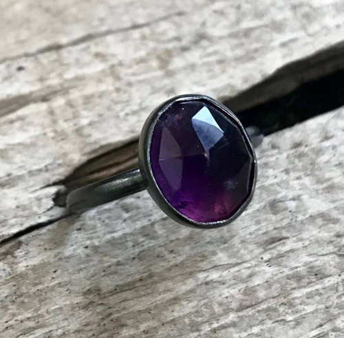 Large Oval Faceted Deep Purple Amethyst Sterling Silver Ring | Boho | Rocker | Goth | Healing Crystal | Birthstone Ring | Amethyst Ring