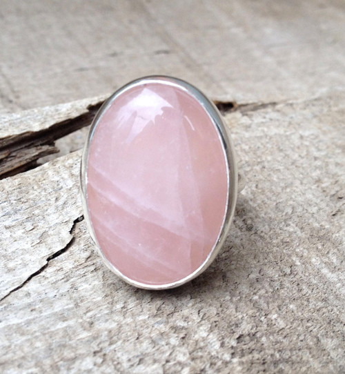 Romance Rose Quartz Large Oval Statement Ring