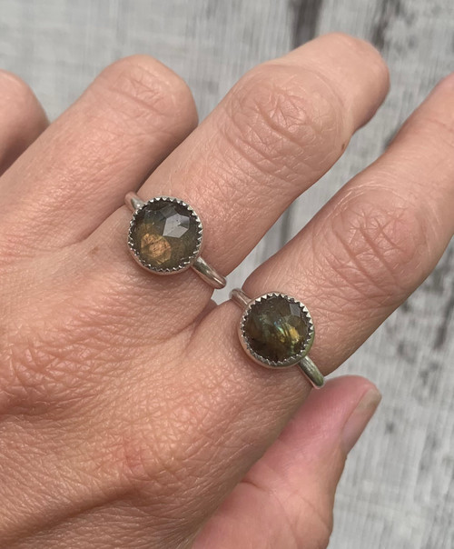 Faceted Flashy Labradorite Round Sterling Silver Ring of Protection