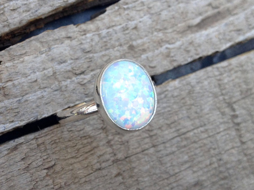 Large Oval Simulated Opal Elegant Birthstone Ring in Sterling Silver | Opal Ring | Silver Ring | Boho | Rocker | Birthstone Ring