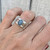 Elegant Oval Blue Aquamarine Hammered Band Trio Sterling Silver Ring