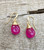 Dainty Elegant Fuchsia Pink Jade Gold Plated Wire Wrapped Dangle Gold Earrings