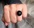 Elegant Large Round Black Onyx Cabochon Sterling Silver Ring with Scallop Bezel