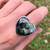 Flashy Heart Shaped Labradorite Sterling Silver Ring with Hammered Ring Band