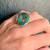 Large Round Spiny Oyster Copper Turquoise Sterling Silver Ring with Hammered Band