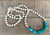 Long Beaded White Howlite Turquoise and Bright Blue Tibetan Turquoise Gold Necklace 