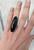 Edgy Long Oval Black Onyx Sterling Silver Statement Ring with a Hammered Ring Band - Size 6.5
