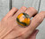 Large Round Orange Gray Black Bumblebee Jasper Sterling Silver Ring