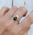 Teardrop Green Tourmaline in Serrated Setting Gold Crescent Moon Accent Ring