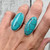 Long Oval Bright Blue Veined Tibetan Turquoise Sterling Silver Ring