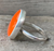 Rare Large Oval Chinese Orange Jadeite Sterling Silver Ring Size Size 7.75-8.75