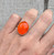 Oval Chinese Orange Jadeite Sterling Silver Ring Size 6-6.5
