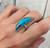 Half Moon Bright Shiny Blue and Silver Mexican Turquoise Silver Ring