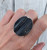 Edgy Rough Cut Large Oval Black Tourmaline Sterling Silver Statement Ring 