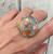 Large Round Orange Gray Picasso Jasper Sterling Silver Ring Size 8