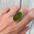 Large Oval Carved Lotus Green Chalcedony with Pink Rhodolite Sterling Silver Ring