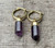 Purple Amethyst Crystal Point Earrings with Gold Hoops