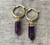 Purple Amethyst Crystal Point Earrings with Gold Hoops