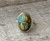 Vintage Green and Blue Turquoise Colored Carved Scarab Sterling Silver Ring