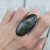 One of a Kind Large Oval Marcasite Silver and Black Statement Ring 