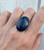 Large Oval Navy Blue Golden Flecks Lapis Lazuli Sterling Silver Ring 