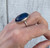 Large Oval Navy Blue Golden Flecks Lapis Lazuli Sterling Silver Ring 