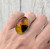 Yellow Orange Black Sparkly Oval Agate Quartz Doublet Sterling Silver Ring Size 6.5