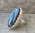 Large Oval Blue Flash Labradorite Sterling Silver Ring with Scallop Setting Size 7