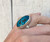 Large Oval Patterned Blue Dragon Vein Agate Sterling Silver Ring Size 6.75