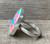 Large Oval Bright Pink Opal Blue Turquoise Inlay Sterling Silver Ring 
