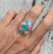 Large Oval Bright Pink Opal Blue Turquoise Inlay Sterling Silver Ring 
