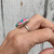 Large Oval Bright Pink Opal Blue Turquoise Inlay Sterling Silver Ring 