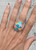 Large Oval Bright Pink Opal Blue Turquoise Inlay Sterling Silver Ring 