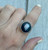 Organic Oval Black White Mexican Fire Opal Elegant Birthstone Ring Size 9