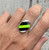 Oval Neon Yellow Green Bello Opal White Black Ceramic Inlay Stone Ring Size 7-8