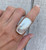 Large Cushion Cut White Mother of Pearl Sterling Silver Ring with Serrated Setting