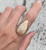 Dazzling Large Pear Shaped Yellow White Coral Fossil Sterling Silver Statement Ring 
