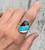 Free Form Baby Blue Bello Opal Black and White Ceramic Inlay Sterling Silver Ring Sizes 8-9