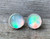Large Round White Aurora Opal Quartz Doublet Sterling Silver Earring Studs