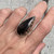 Large Teardrop Petrified Black Palm Wood Sterling Silver Ring Size 8.25-8.5