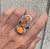 Tri Stone Orange Botswana Agate Sterling Silver Statement Ring Size 8.75