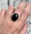 Oval Black Onyx Sterling Silver Solitaire Ring with Serrated Setting